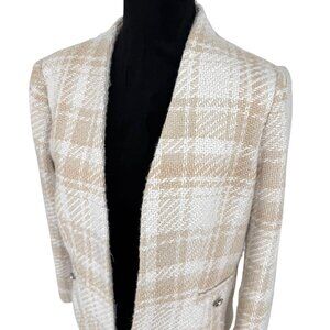 Elie Tahari Womens Blazer Size Medium Plaid Open Front Old Money Soft Tweed
